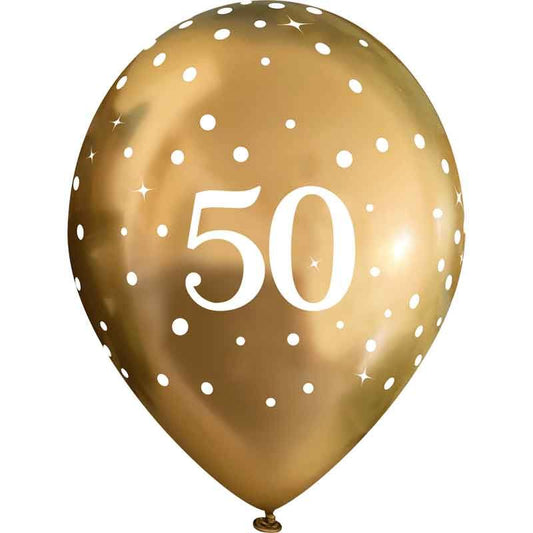 Pack of 6 Sparkling Gold 50th Happy Birthday Latex Balloons