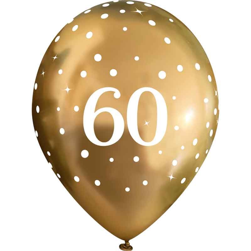 Pack of 6 Sparkling Gold 60th Happy Birthday Latex Balloons