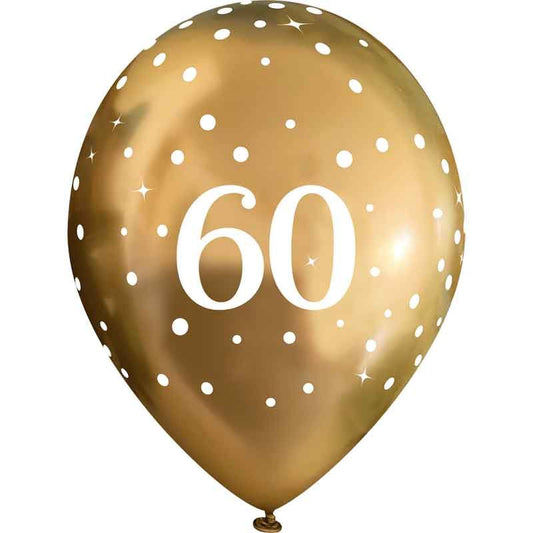Pack of 6 Sparkling Gold 60th Happy Birthday Latex Balloons