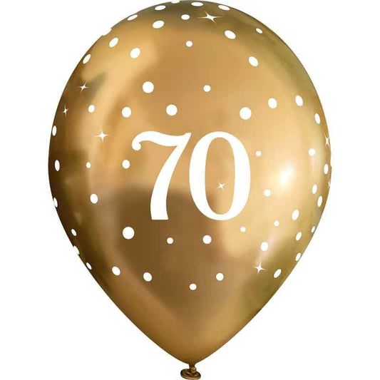 Pack of 6 Sparkling Gold 70th Happy Birthday Latex Balloons