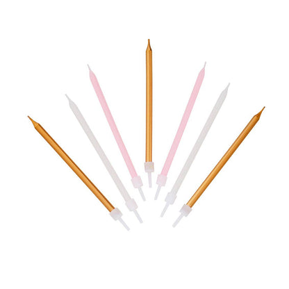 Long Pink Birthday Candles | 16 Pack |