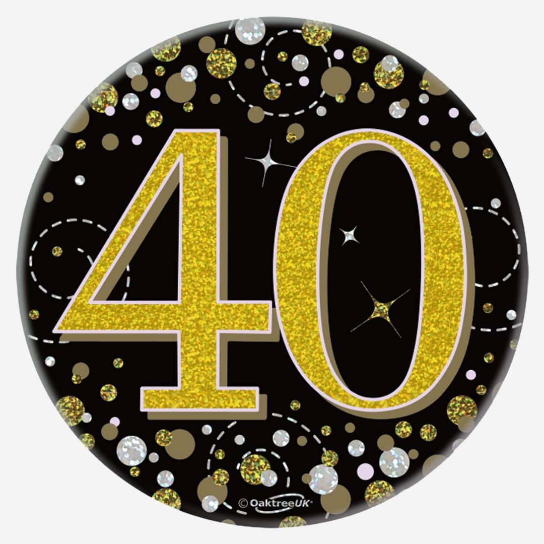 Birthday Ages Sparkling Fizz Holographic Party Badge - Black Gold