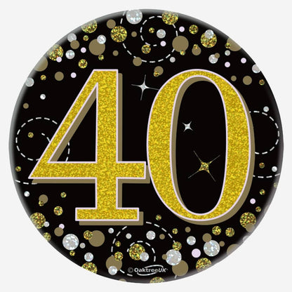 Birthday Ages Sparkling Fizz Holographic Party Badge - Black Gold
