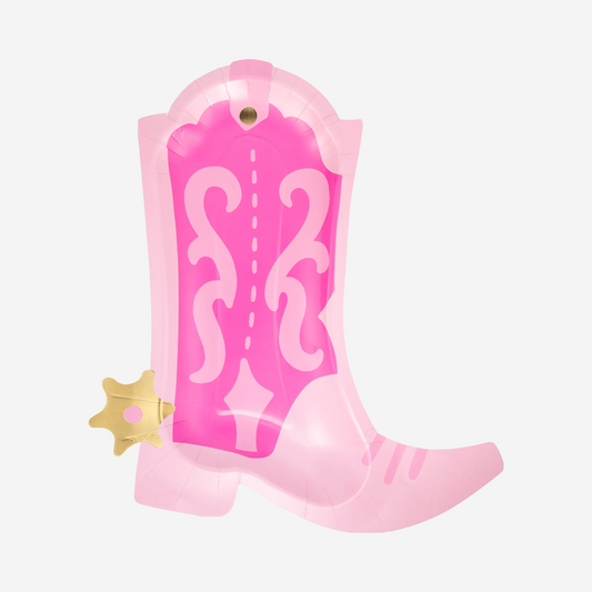 Pink cowboy boot with a gold star on a white background