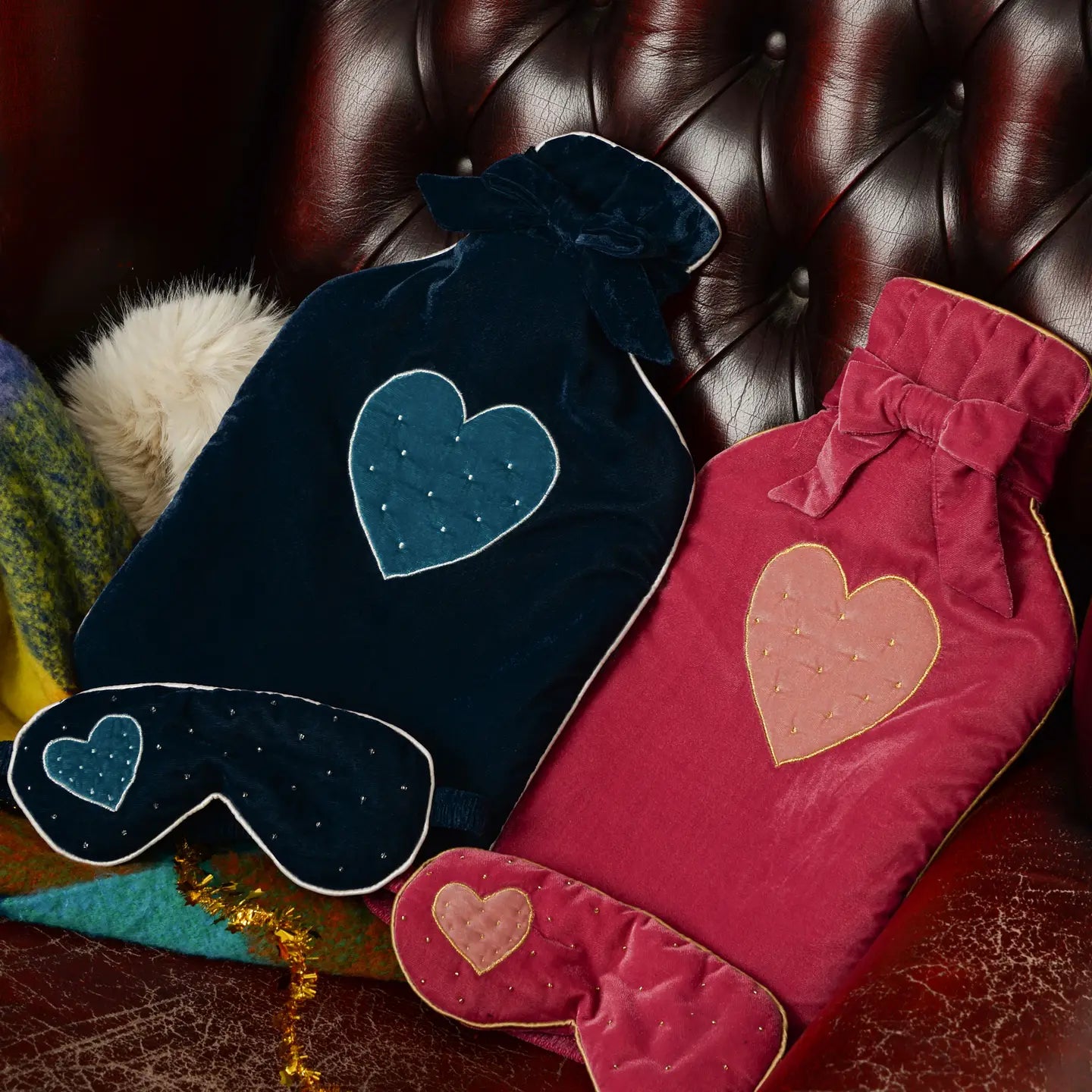 Pink Velvet Heart Hot Water Bottle