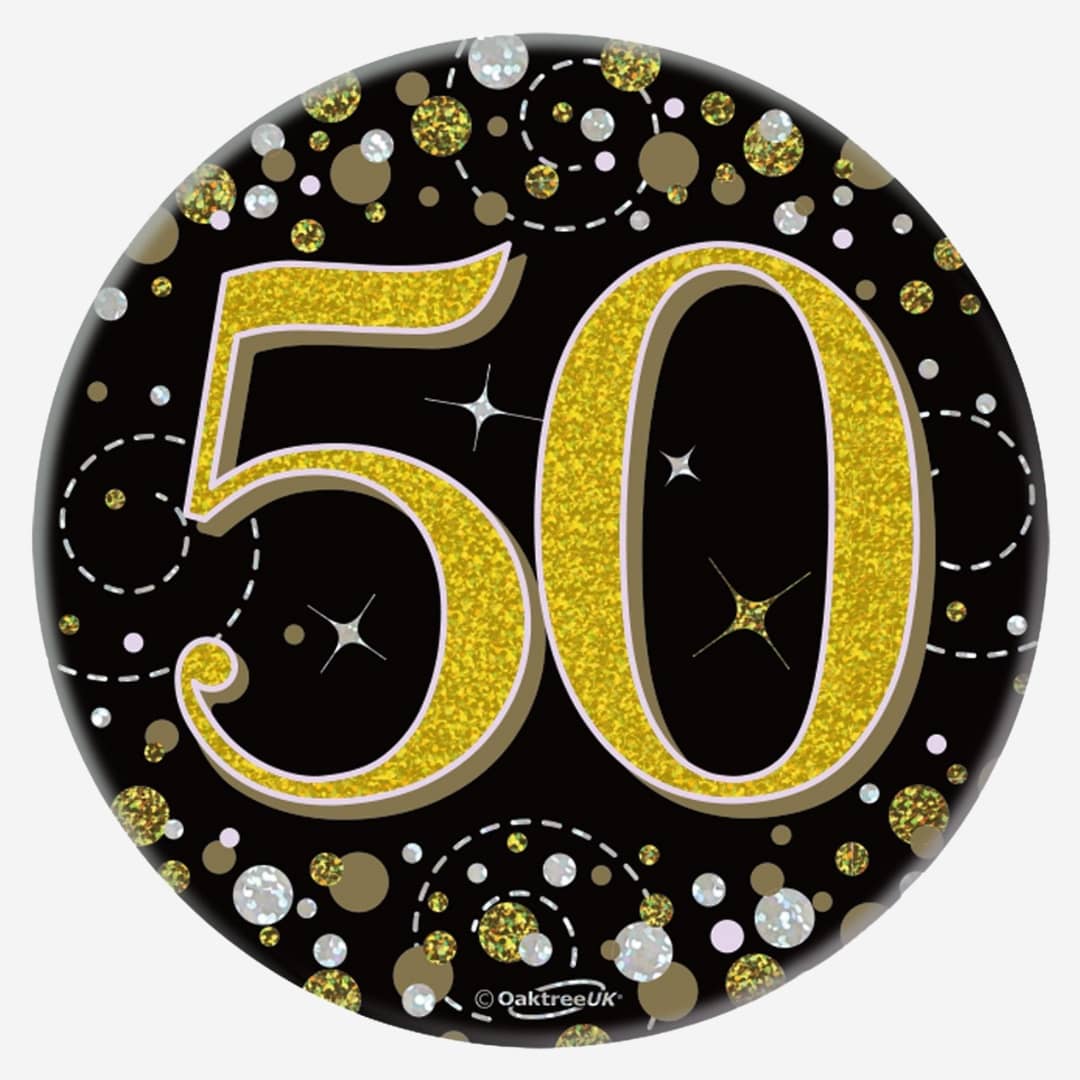 Birthday Ages Sparkling Fizz Holographic Party Badge - Black Gold