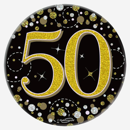Birthday Ages Sparkling Fizz Holographic Party Badge - Black Gold