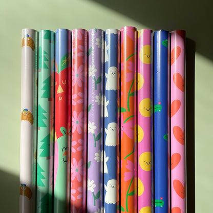 Beige Abstract Floral Wrapping Paper Roll - 3 Sheets Rolled