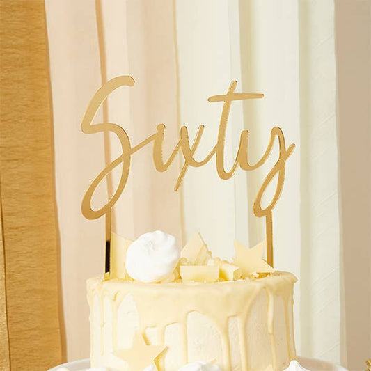Gold 'Sixty' Acrylic Cake Topper