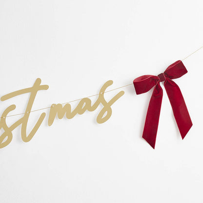 Gold 'Merry Christmas' Card Banner with Velvet Bows 2m