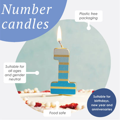 Blue & Gold  Number 1 Candle - 1st Birthday Candle