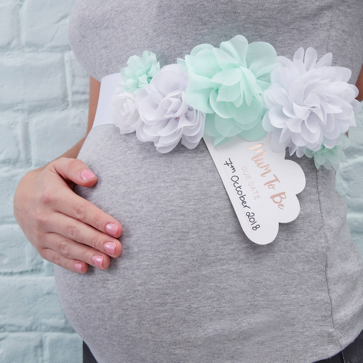 Mother to Be Sash: Mint / Satin, Polyester, Paper / Baby Shower