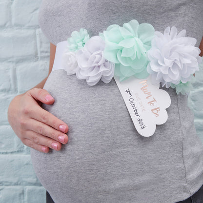 Mother to Be Sash: Mint / Satin, Polyester, Paper / Baby Shower