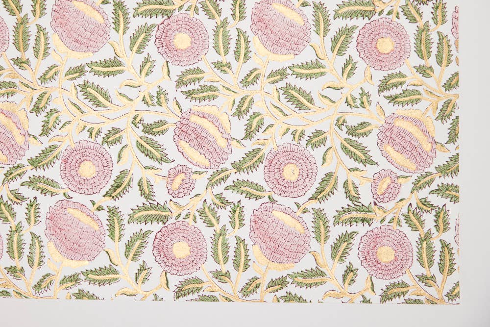 Marigold Glitz Blush Block Printed Wrapping Paper Sheets