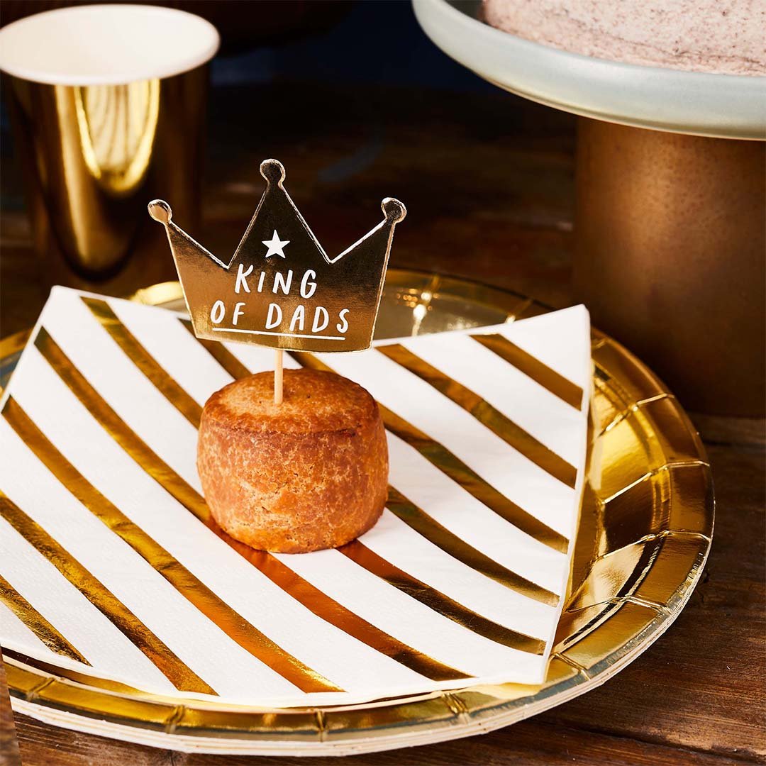 Gold ‘King Of Dads’ Crown Food Picks – Pack of 12