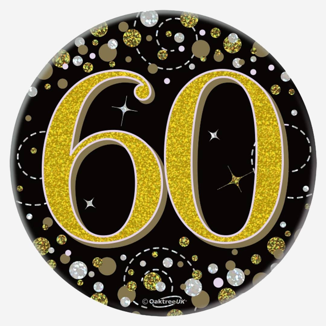Birthday Ages Sparkling Fizz Holographic Party Badge - Black Gold