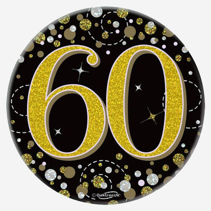 Birthday Ages Sparkling Fizz Holographic Party Badge - Black Gold