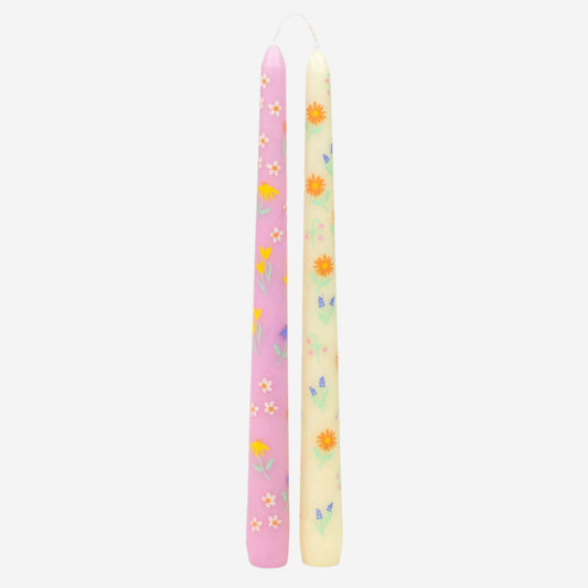 Floral Yellow & Pink Dinner Candles