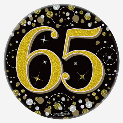 Birthday Ages Sparkling Fizz Holographic Party Badge - Black Gold