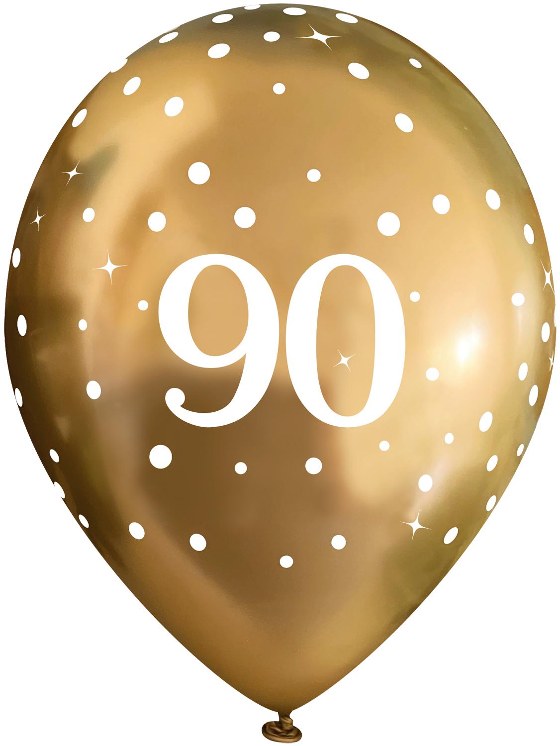 90th Sparkling Gold Happy Birthday Latex Balloons - Pack of 6 (Deflated)