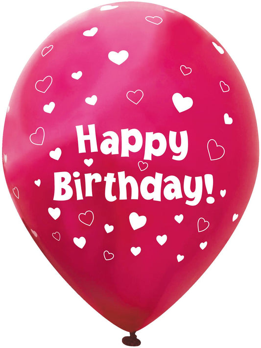 Pack of 6 Metallic Pink Happy Birthday Latex Balloons