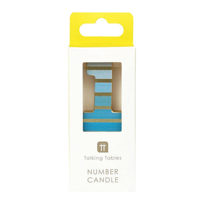 Blue & Gold  Number 1 Candle - 1st Birthday Candle