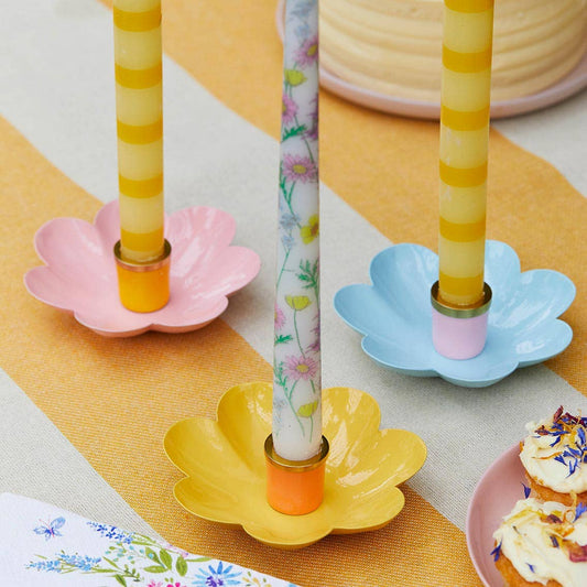 Coloured Enamel Flower Shaped Candle Holders