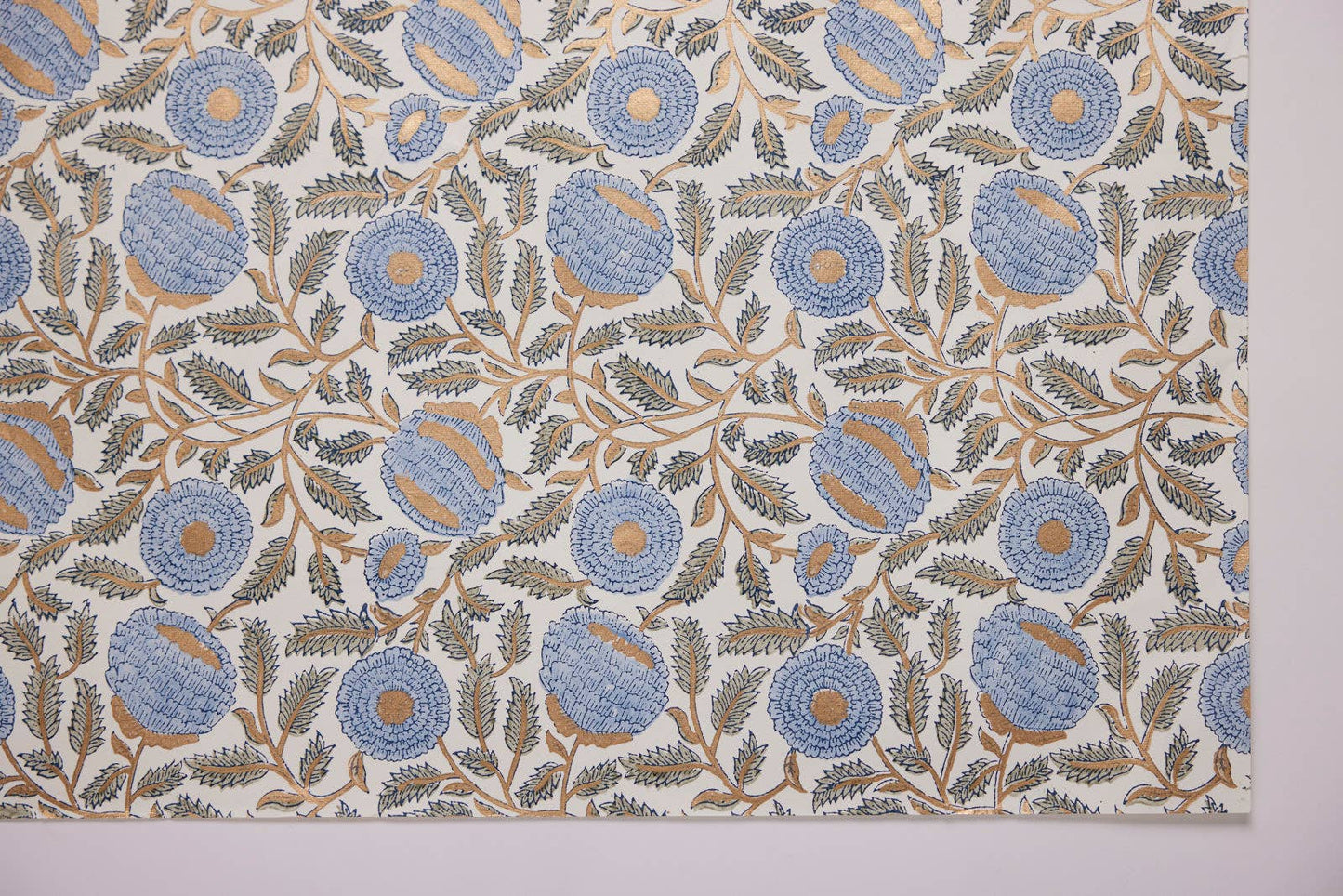 Marigold Glitz Blue Stone Block Printed Wrapping Paper Sheets