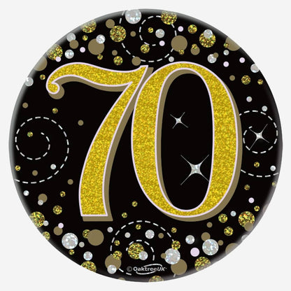 Birthday Ages Sparkling Fizz Holographic Party Badge - Black Gold