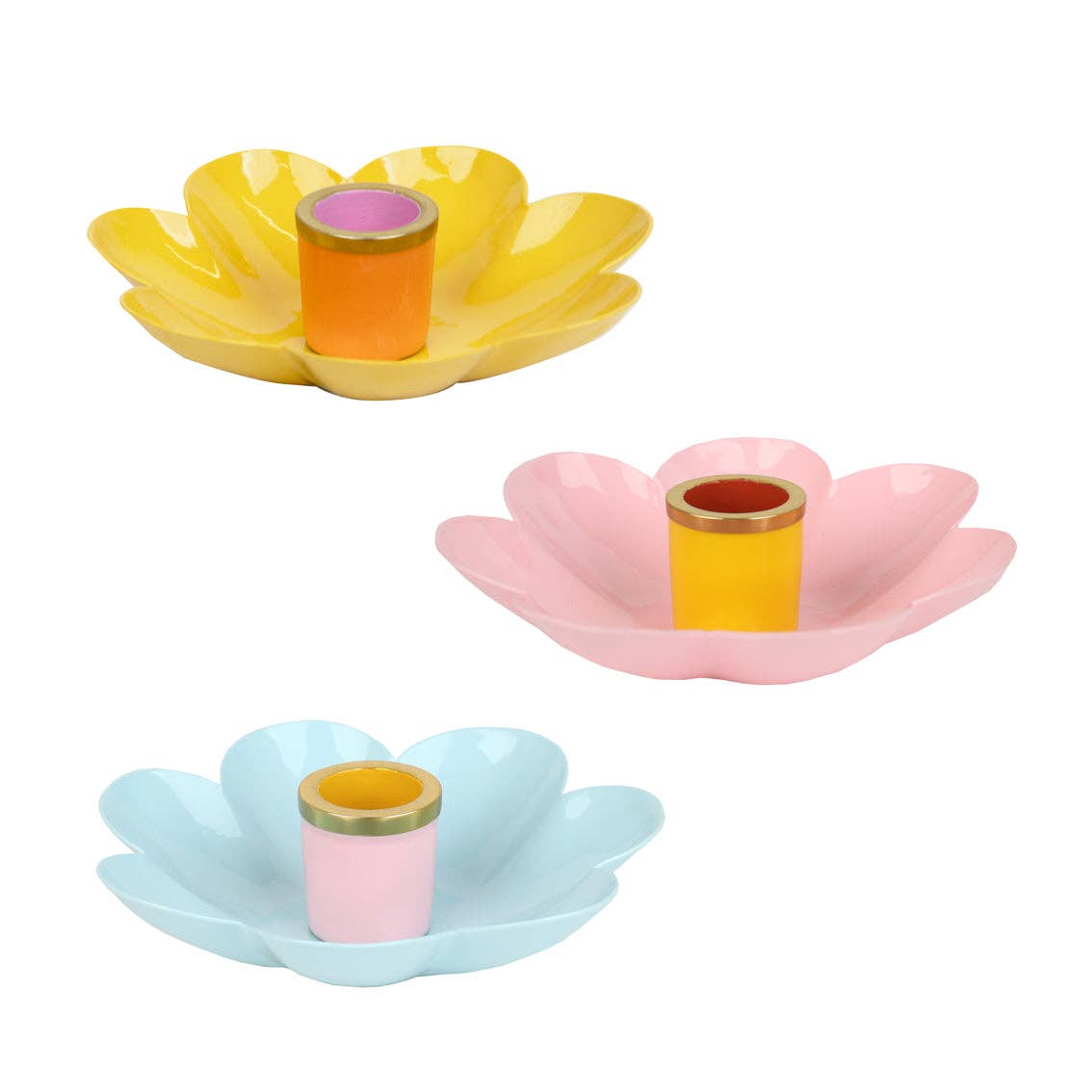 Coloured Enamel Flower Shaped Candle Holders