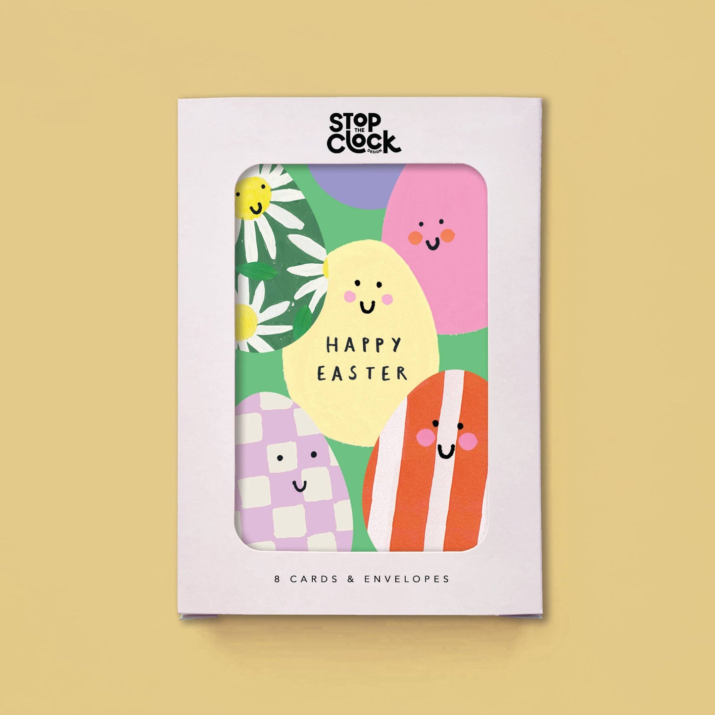 Smiley Eggs Happy Easter Card Set (Pack Of 8)