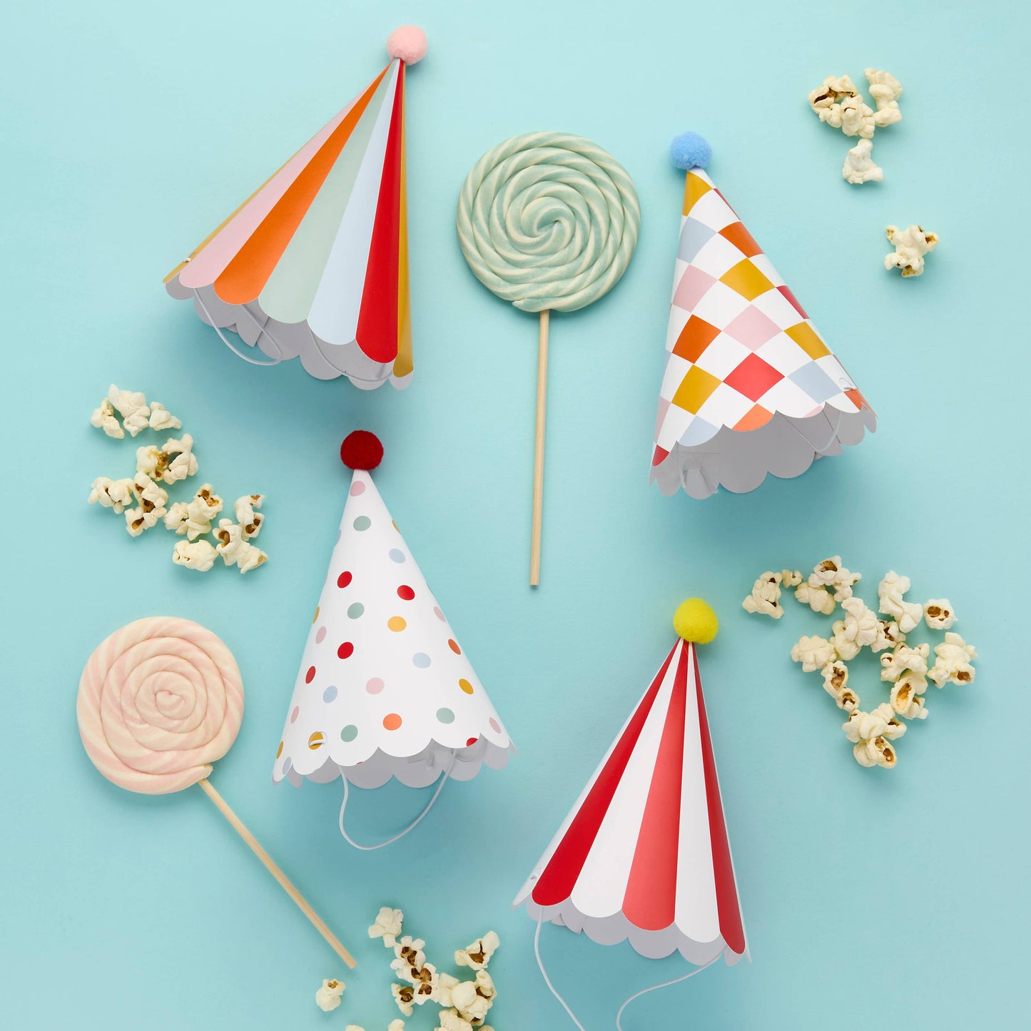 Circus Party Hats with Pom Poms - Pack of 8