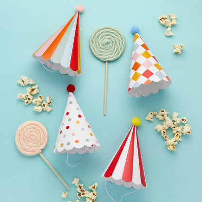 Circus Party Hats with Pom Poms - Pack of 8