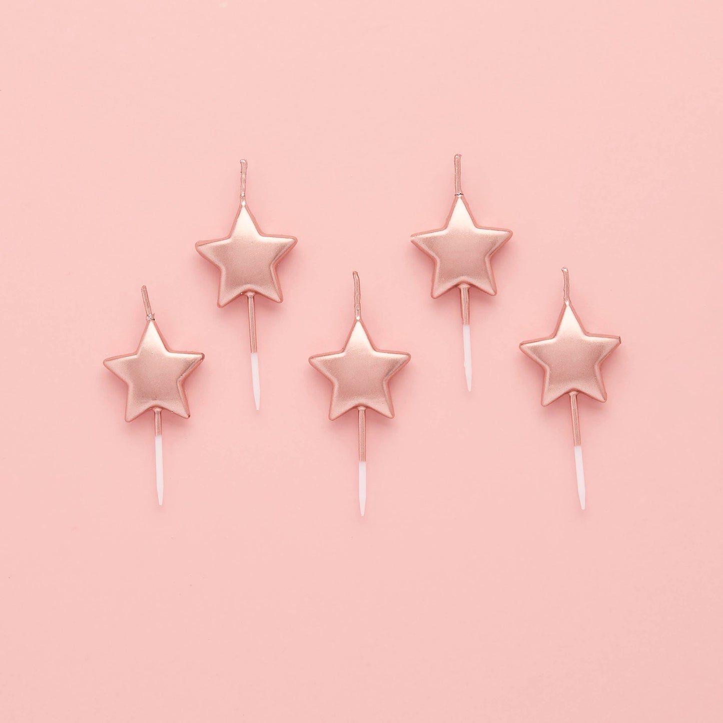 Rose Gold Metallic Star Candles - Pack of 5