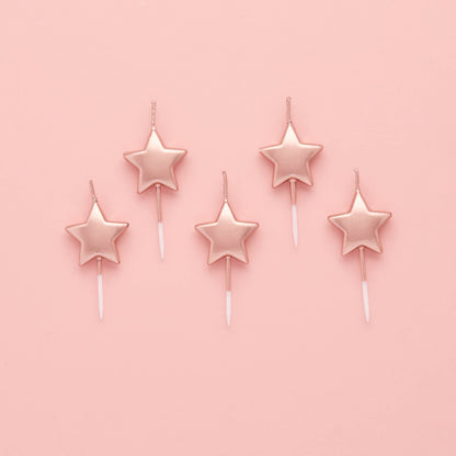 Rose Gold Metallic Star Candles - Pack of 5