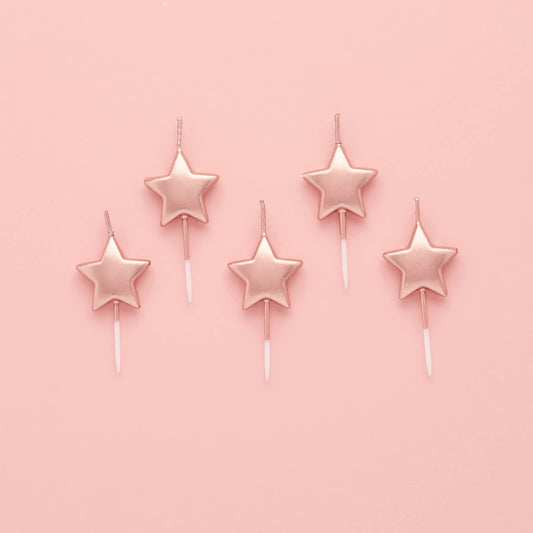Rose Gold Metallic Star Candles - Pack of 5