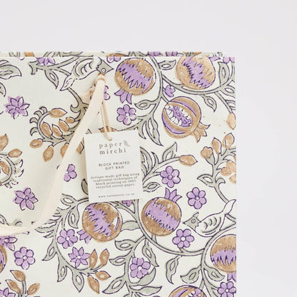 Hand Block Printed Gift Bags (Large) - Lavender