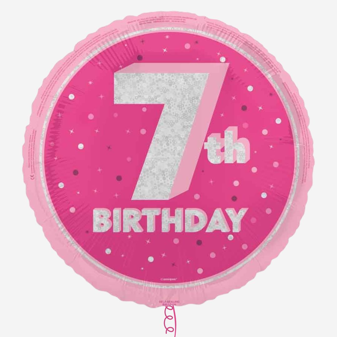 Pink & Silver Glitz Happy 7th Birthday Inflated Foil Balloon