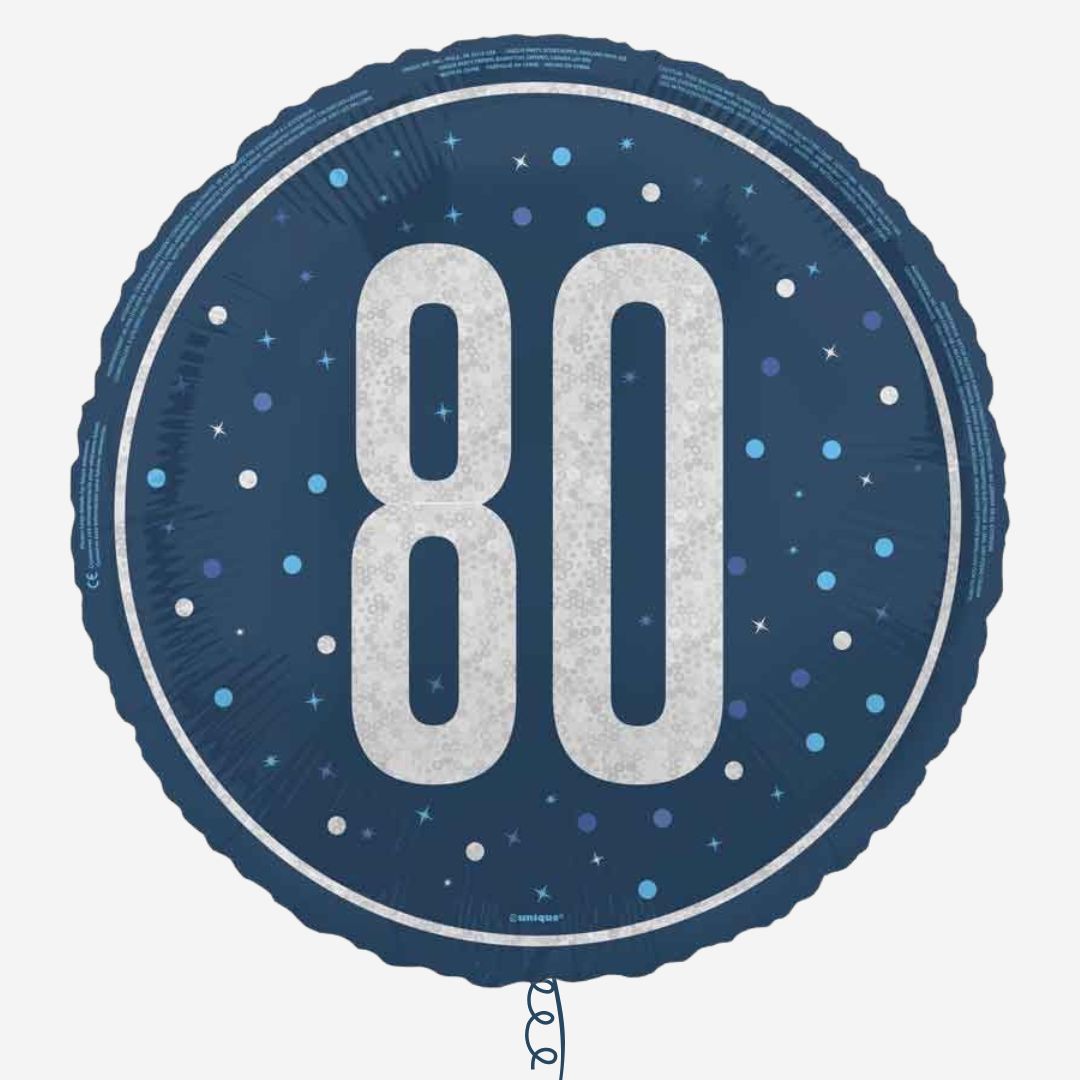 Blue & Silver Glitz Happy 80th Inflated Birthday Foil Balloon
