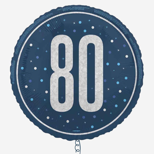 Blue & Silver Glitz Happy 80th Inflated Birthday Foil Balloon