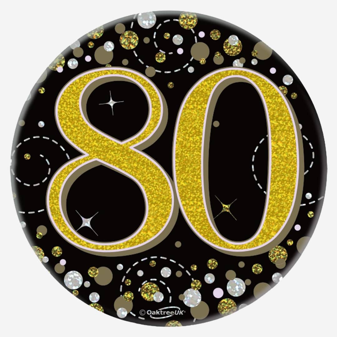 Birthday Ages Sparkling Fizz Holographic Party Badge - Black Gold