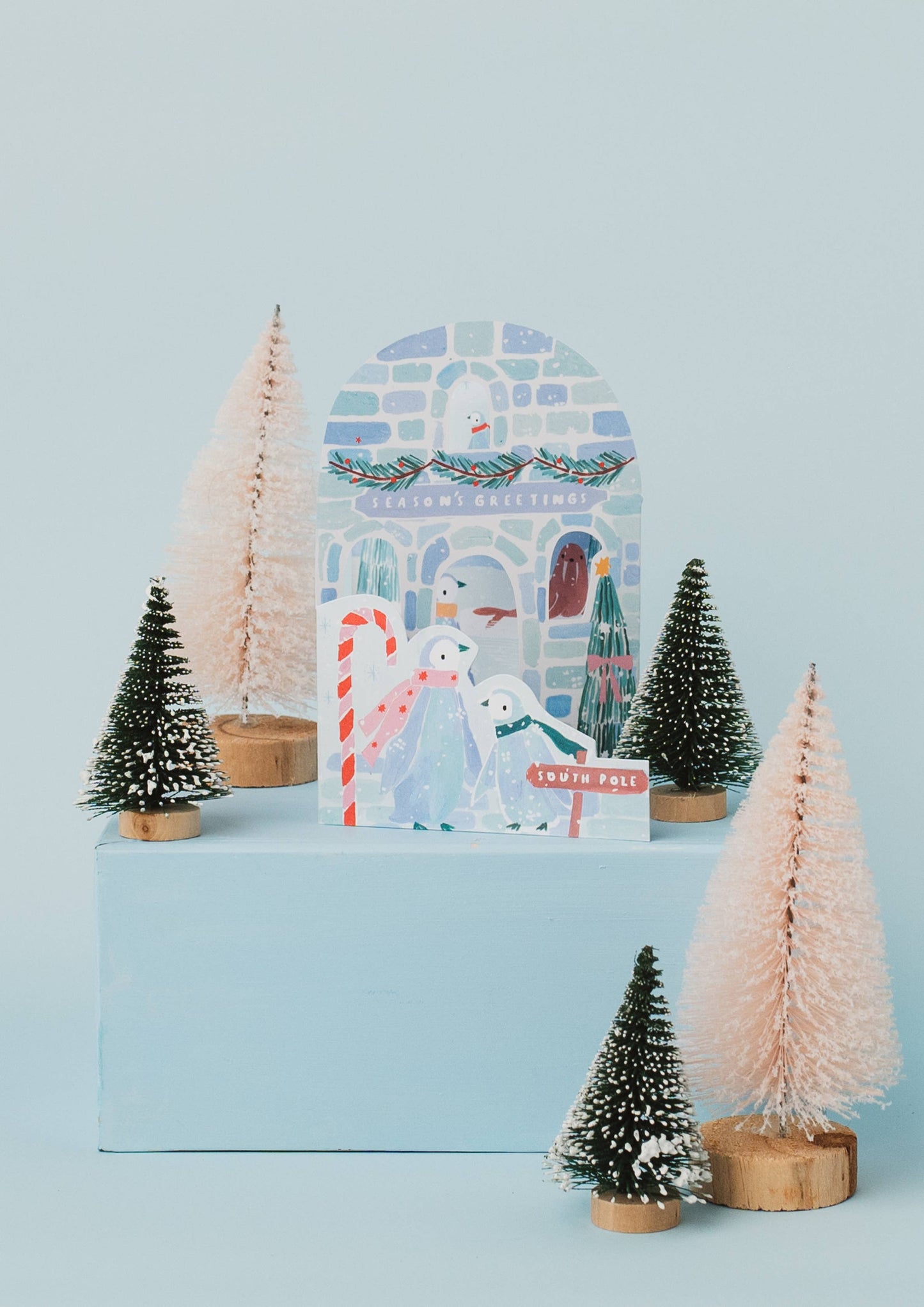 Nutmeg Open Christmas Igloo And Penguins Card