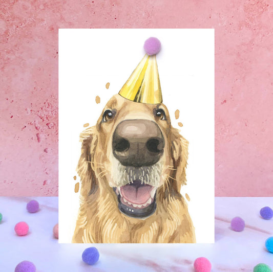 Golden Retriever Pompom Birthday Card