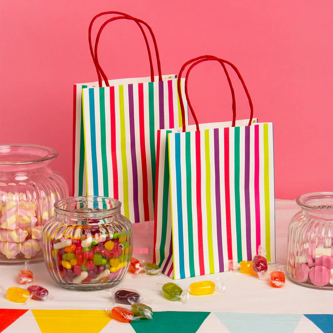 Rainbow Striped Gift Bags for Party