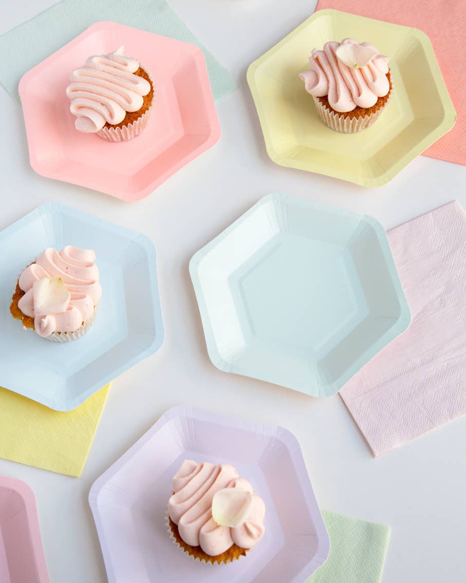Small Hexagon Pastel Plates - 12 Pack