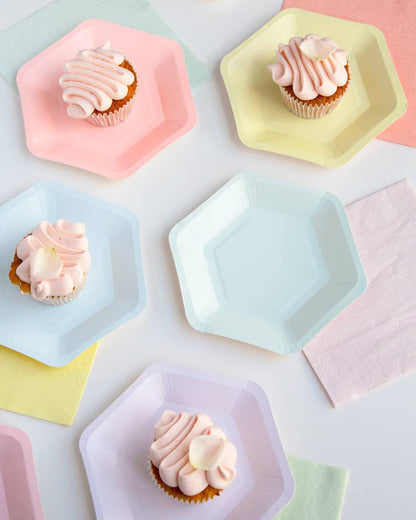 Small Hexagon Pastel Plates - 12 Pack
