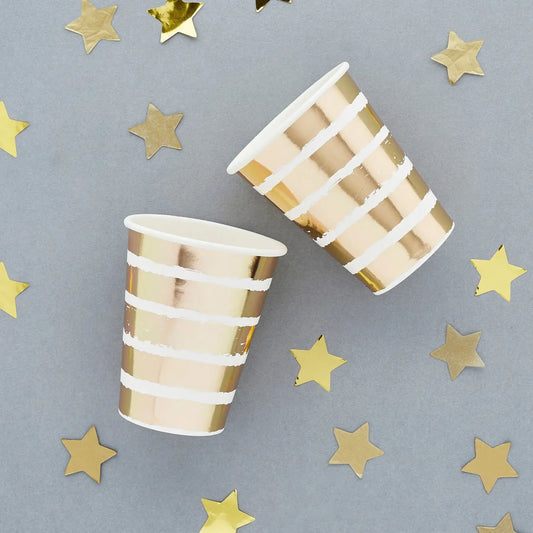 Gold Striped Paper Cups 8 Pack