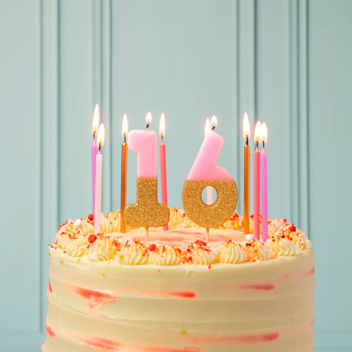 Long Pink Birthday Candles | 16 Pack |