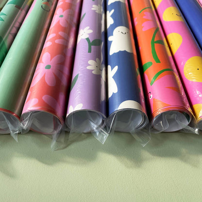 Beige Abstract Floral Wrapping Paper Roll - 3 Sheets Rolled