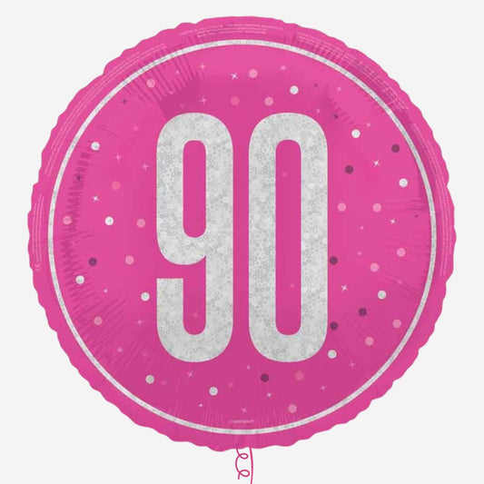 Glitz pink Happy 90th Inflated Birthday Foil Balloon